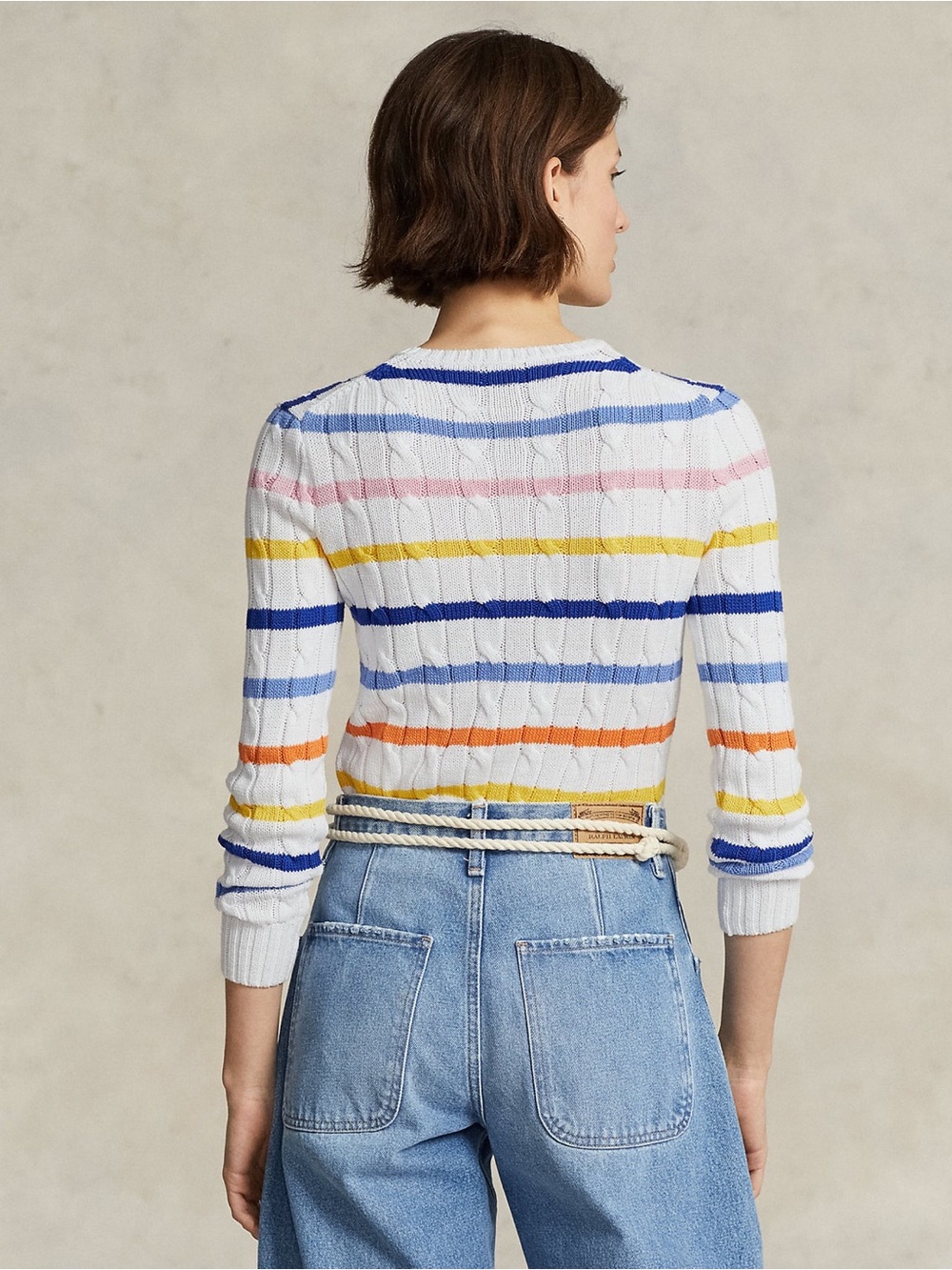 Polo Ralph Lauren Julianna White Striped Cable Knit Sweater Cotton Size Small - Picture 3 of 11